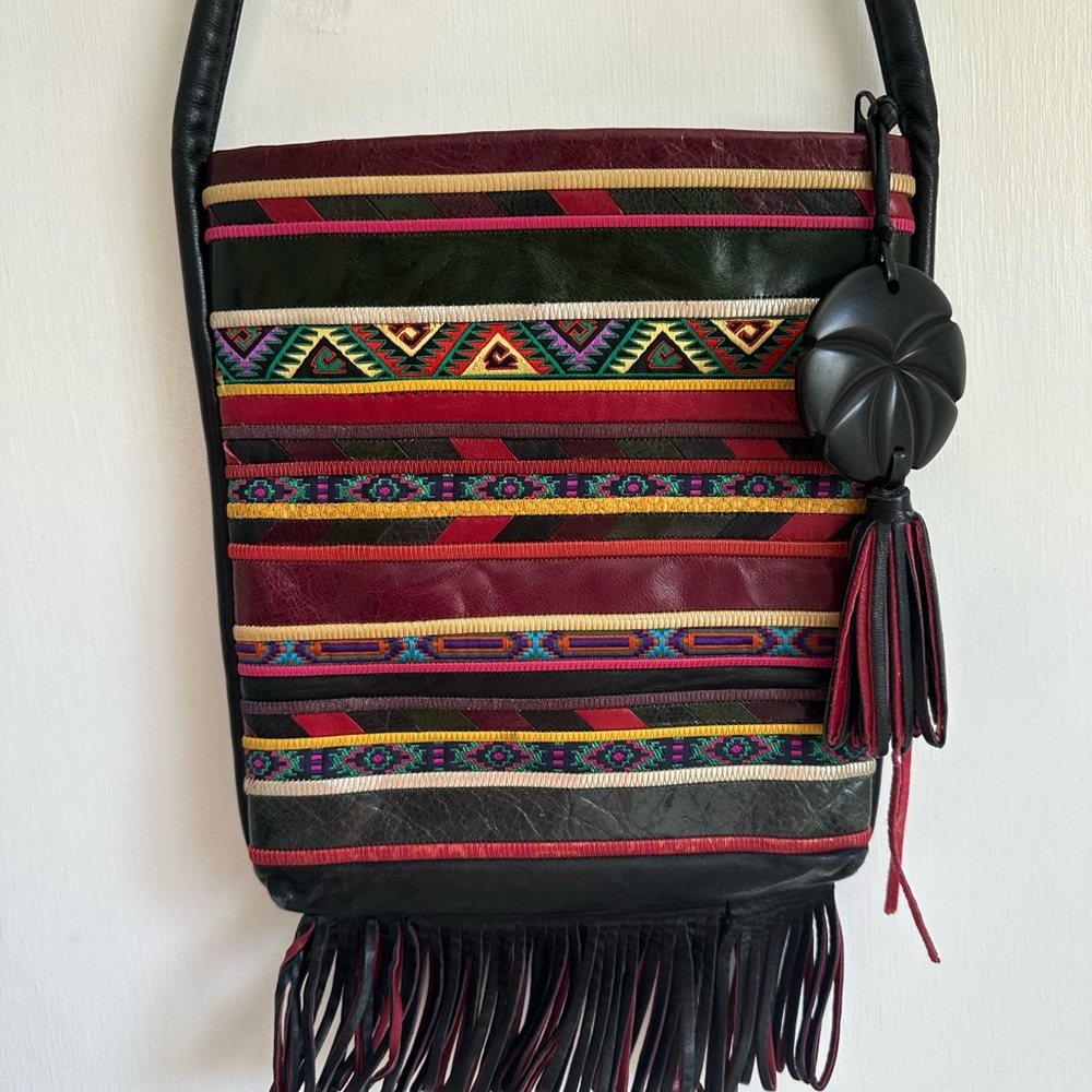 Vintage Sharif Multicolor Striped Crossbody Bag with Fringe